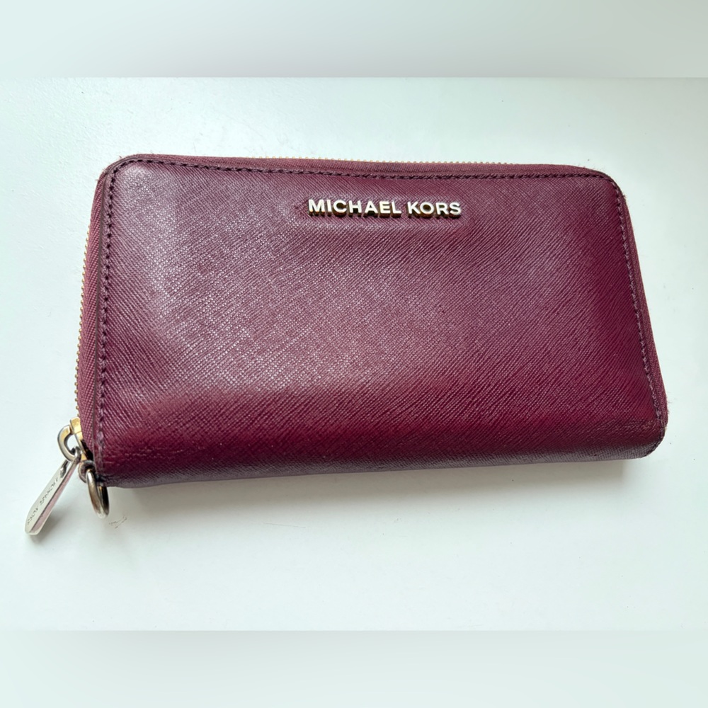 Michael Kors Jet Set Travel Continental Wallet Saffiano Leather Dark Berry